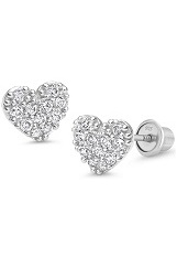 handsome silver cubic zirconia pave heart screw back baby earrings 